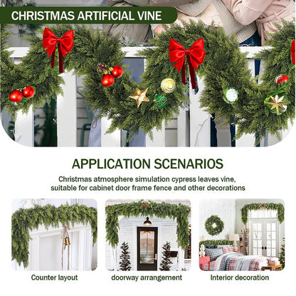 💥6 FT Artificial  Cypress Rattan – Real Touch Winter Greenery