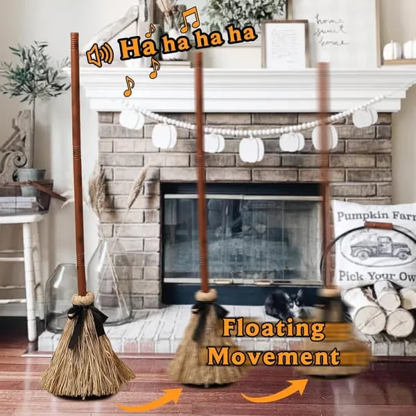 Early Halloween Offer👻 Floating Witch's Broom – Eerie Laughs & Hypnotic Dance at Your Command! 🎃