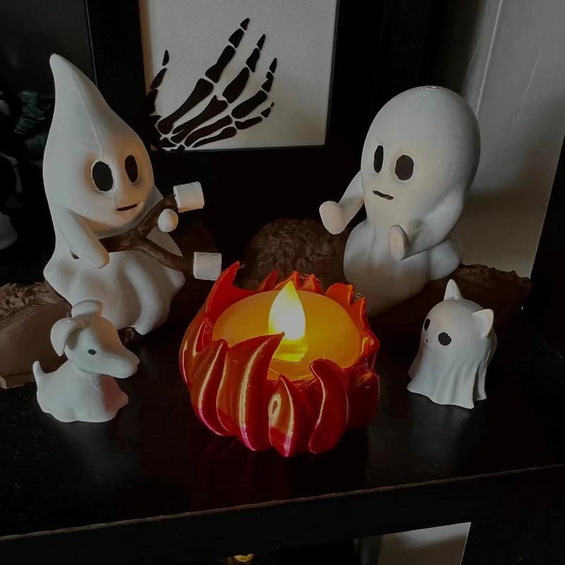 Ghost Campfire Resin Ornament for Halloween Decorations, Unique Halloween Party Decor