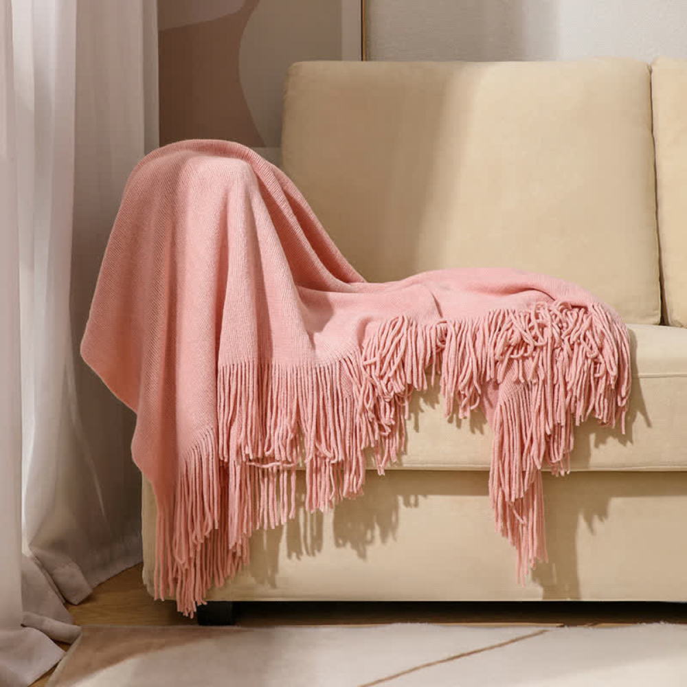 Thick Knit Throw with Tassels
