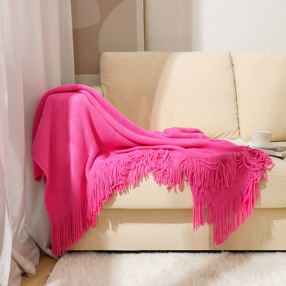 Thick Knit Throw with Tassels