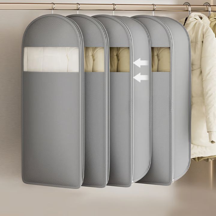 Hanging garment organizer with automatic compression