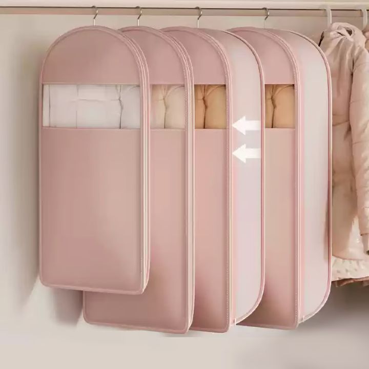 Hanging garment organizer with automatic compression