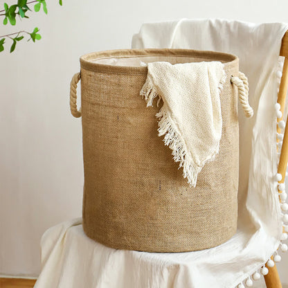 Foldable Cotton Linen Laundry Hamper with Waterproof Lining