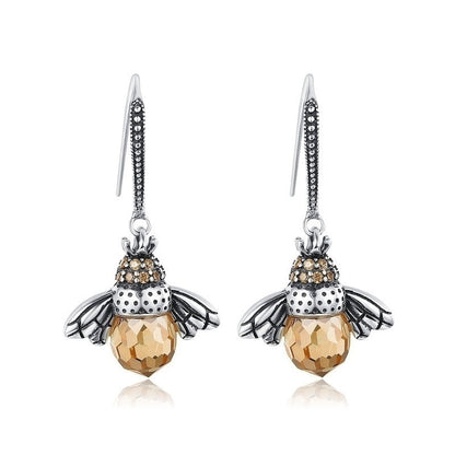 Crystal Drop Bee Earrings