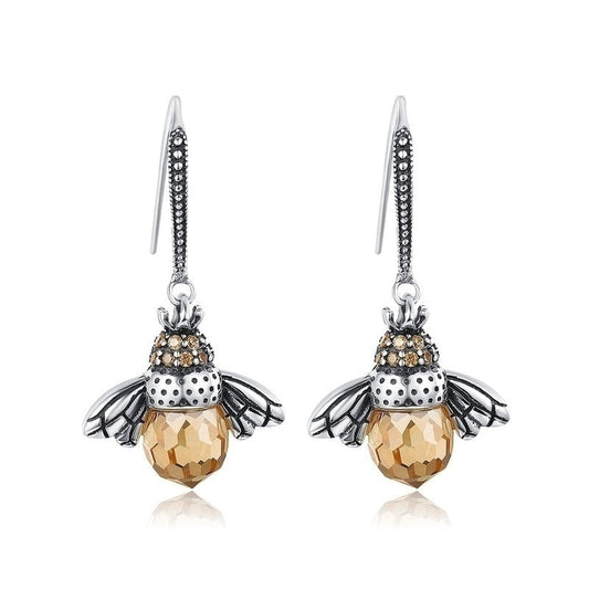 Crystal Drop Bee Earrings