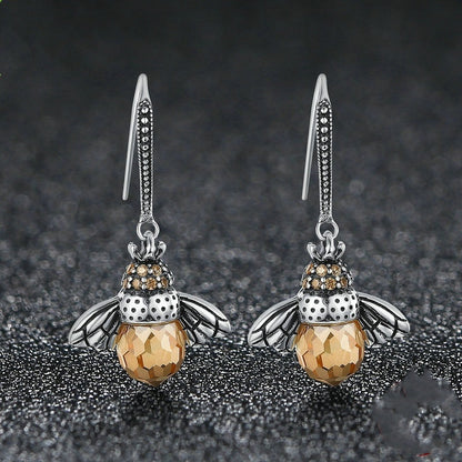 Crystal Drop Bee Earrings