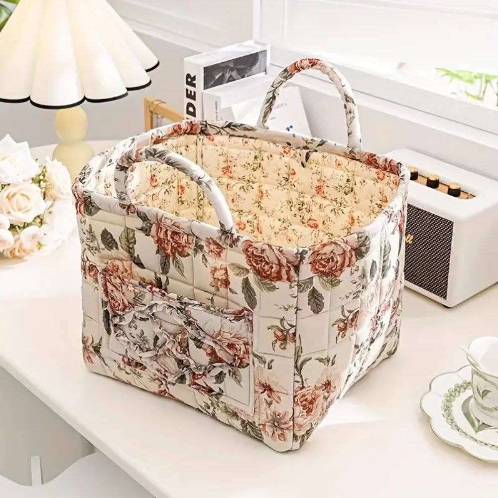 Floral Quilted Storage Tote