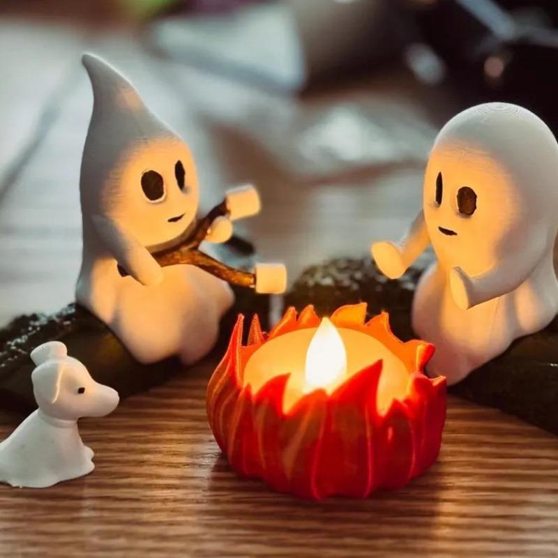 Ghost Campfire Resin Ornament for Halloween Decorations, Unique Halloween Party Decor