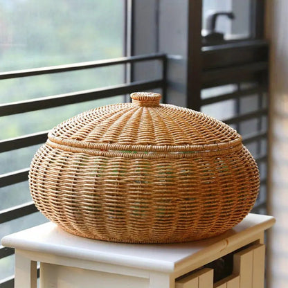 Woven Rattan Round Basket with Dome Lid