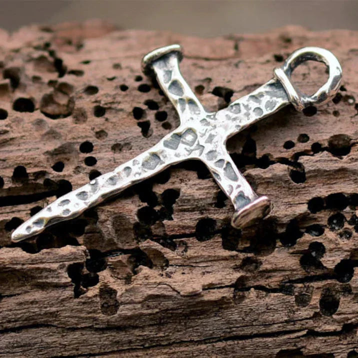 ✝️100% Handmade Silver Rustic Nail Cross