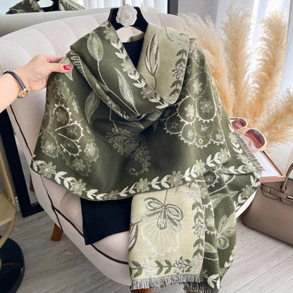 Elegant Double-Sided Floral Winter Shawl Scarf