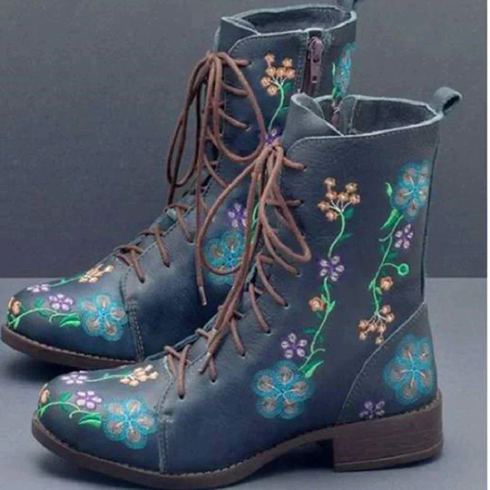 Elegant Lace-Up Wedge Boots
