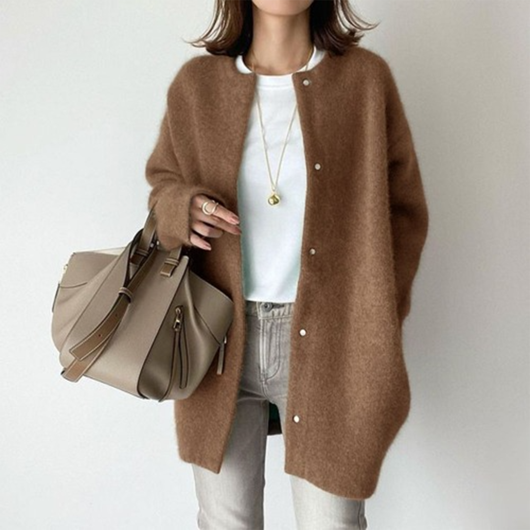 Elegant Long Sleeve Cardigan with Pockets