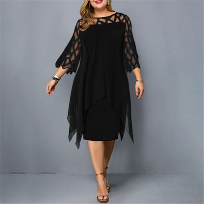 Plus-Size Midi Dress with Lace Sleeves for Autumn