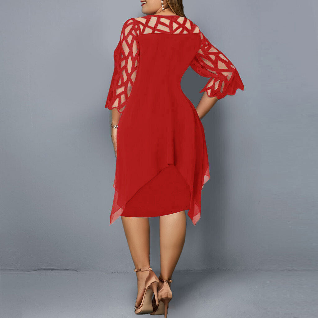 Chic plus-size midi dress with lace sleeves