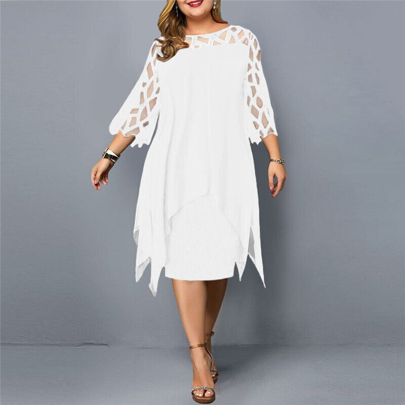 Plus-Size Midi Dress with Lace Sleeves for Autumn