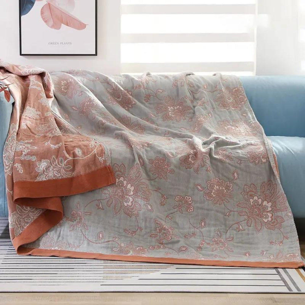 Floral Pattern Cotton Gauze Throw Blanket