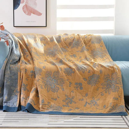 Floral Pattern Cotton Gauze Throw Blanket