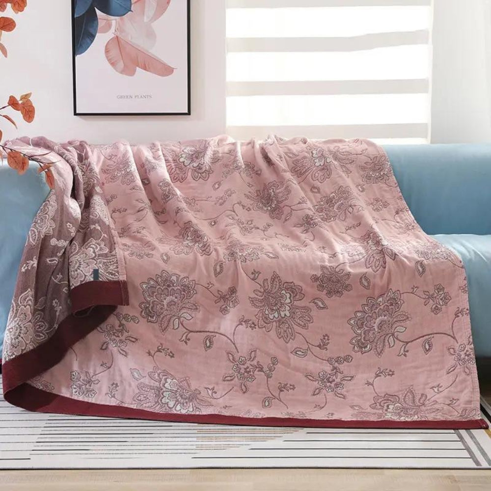 Floral Pattern Cotton Gauze Throw Blanket