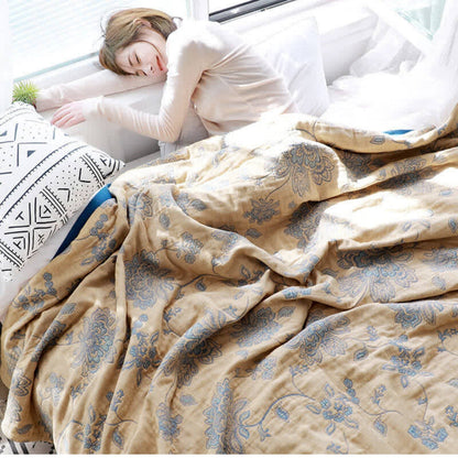 Floral Pattern Cotton Gauze Throw Blanket
