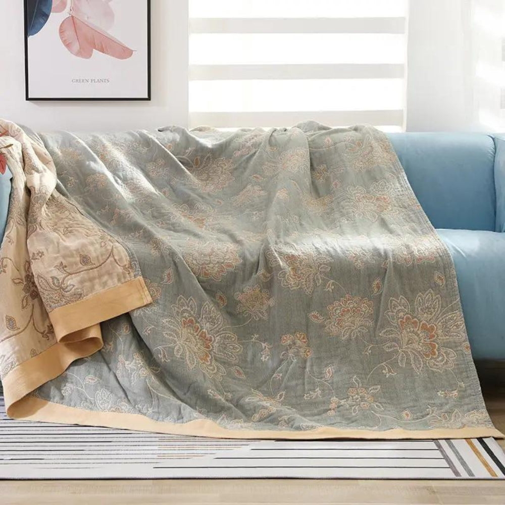 Floral Pattern Cotton Gauze Throw Blanket