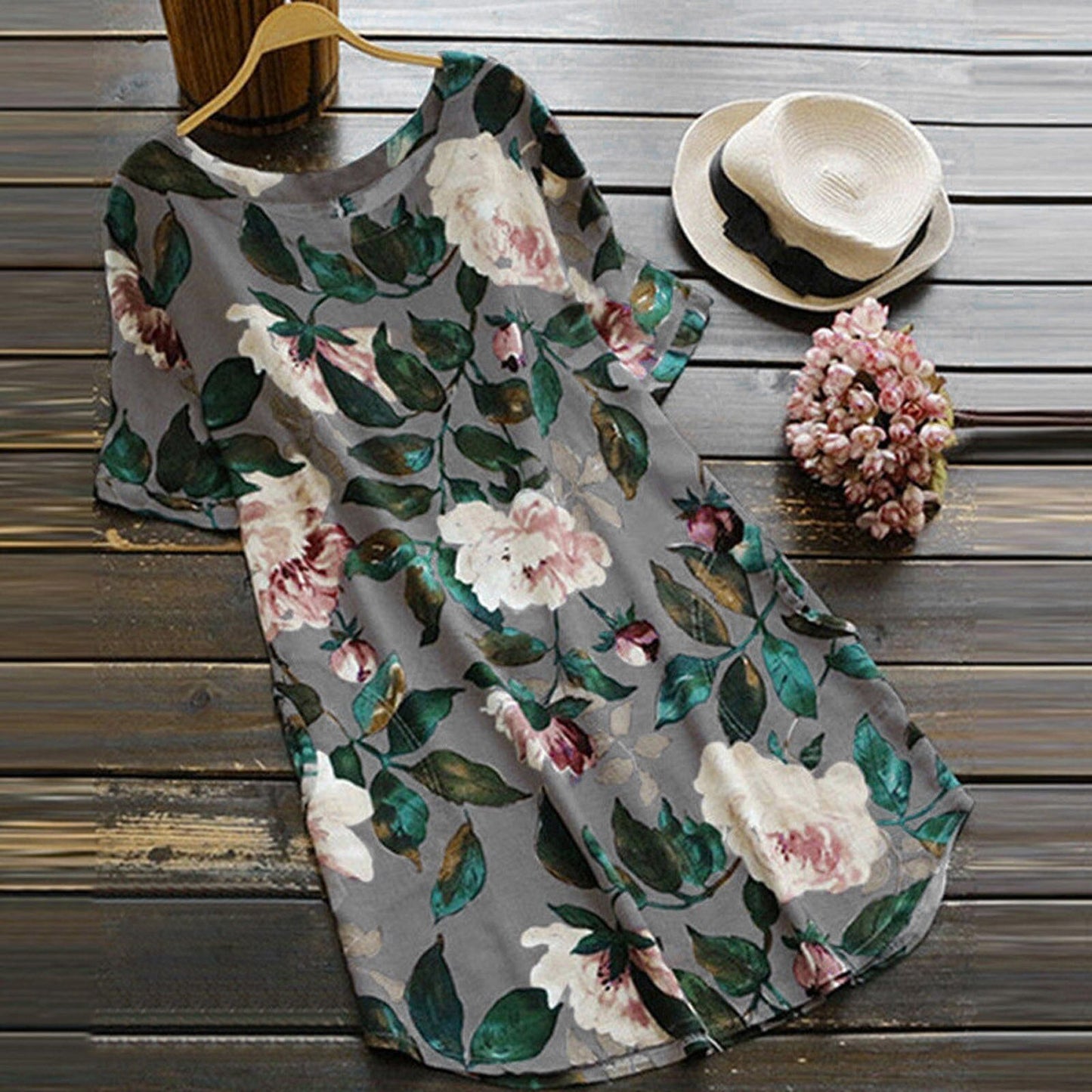 Flower Printed Short Sleeve Dress