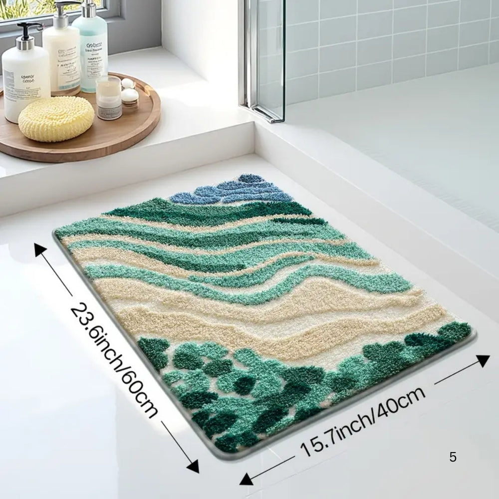 Fluffy Ocean Wavy Pattern Bath Mat
