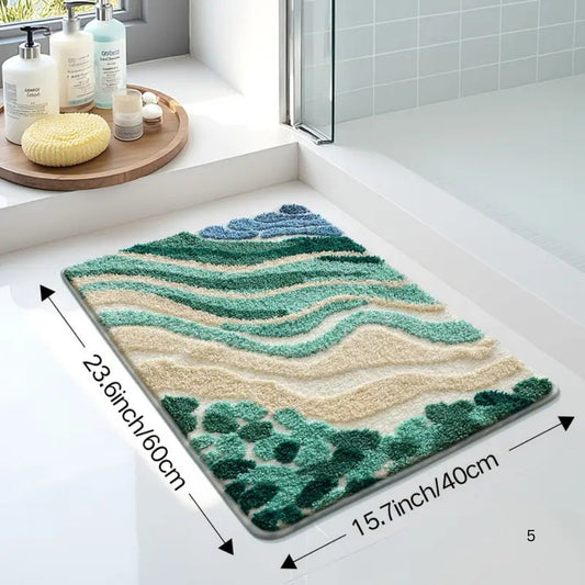 Fluffy Ocean Wavy Pattern Bath Mat