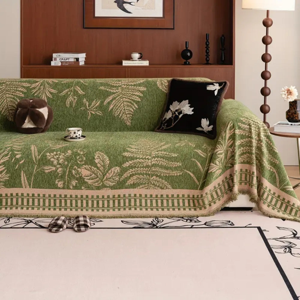 Botanical Leaf Pattern Chenille Throw for Furniture