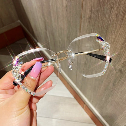 Oversized Gradient Rhinestone Sunglasses - Frameless