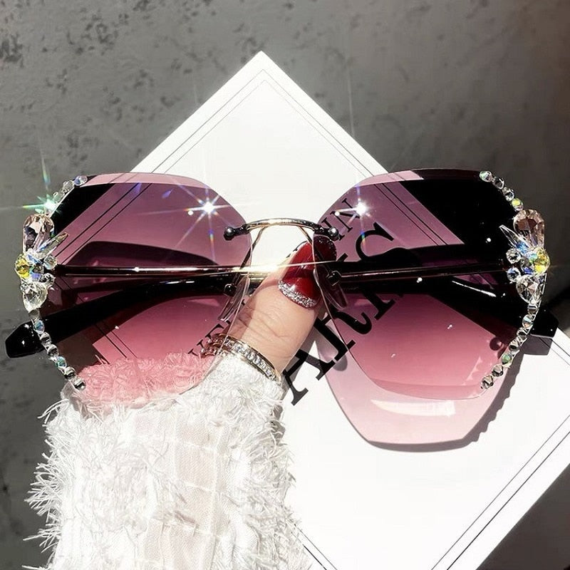 Oversized Gradient Rhinestone Sunglasses - Frameless