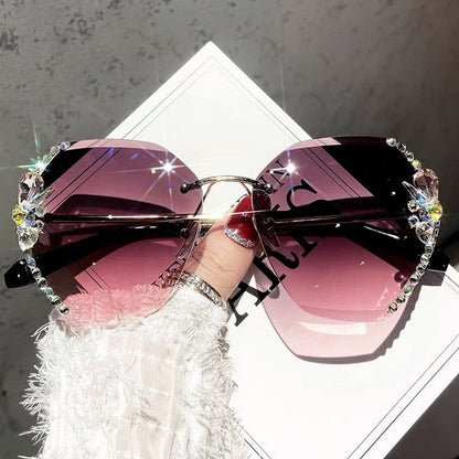 Oversized Gradient Rhinestone Sunglasses - Frameless