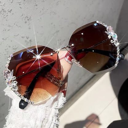 Oversized Gradient Rhinestone Sunglasses - Frameless