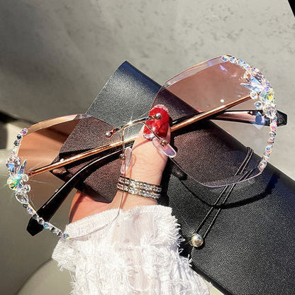 Oversized Gradient Rhinestone Sunglasses - Frameless