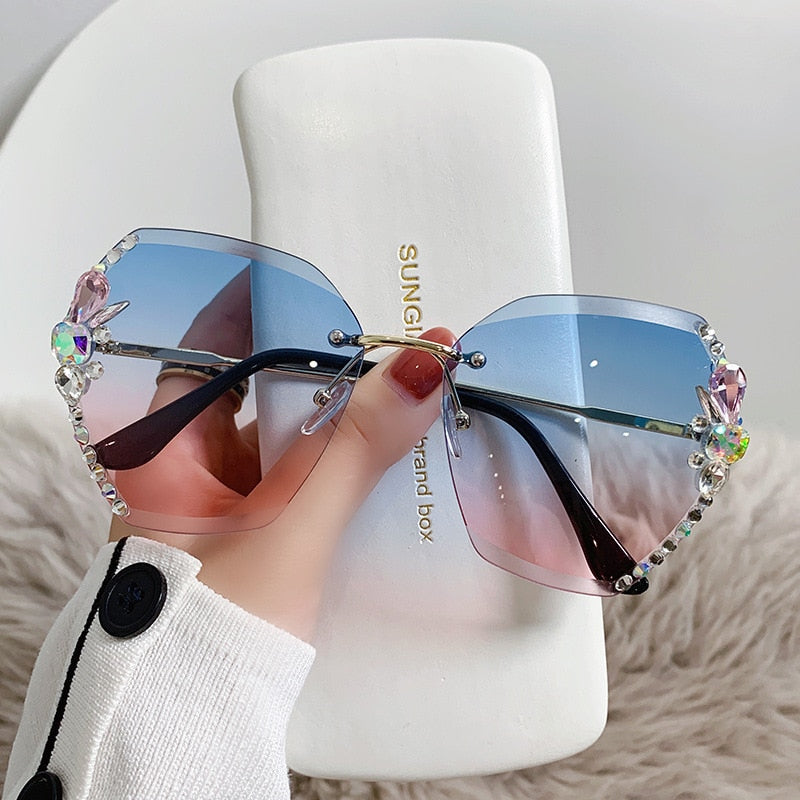 Oversized Gradient Rhinestone Sunglasses - Frameless