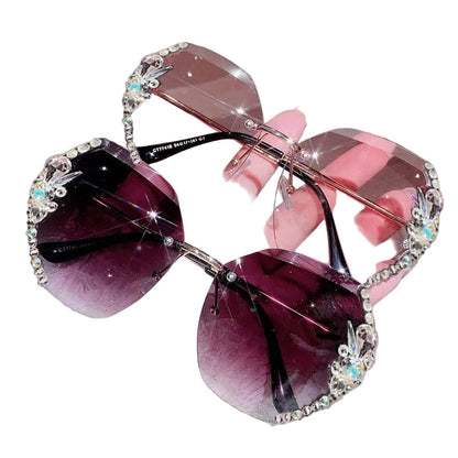 Oversized Gradient Rhinestone Sunglasses - Frameless