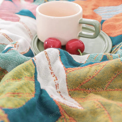 Botanical Print Cotton Gauze Throw Blanket