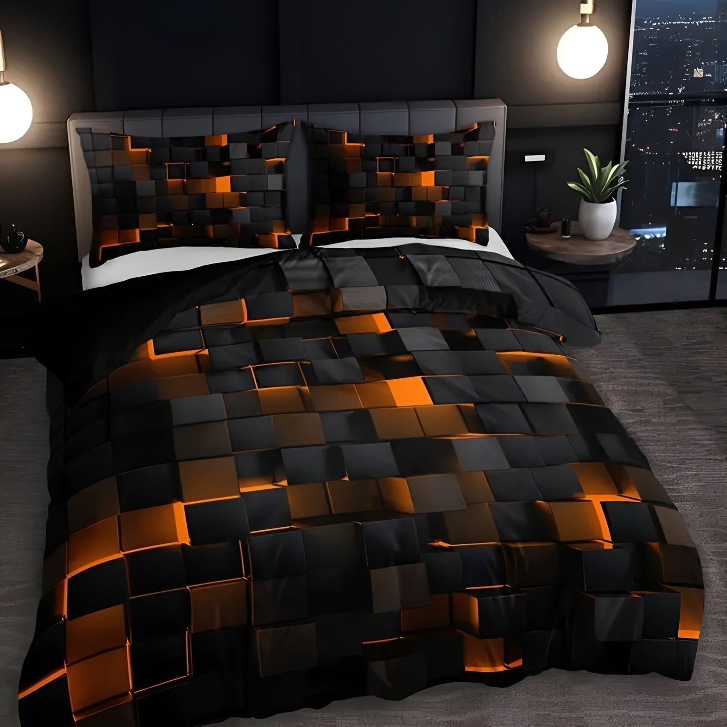 GEOMATRIX | Modern 3D Grid Duvet Cover Set