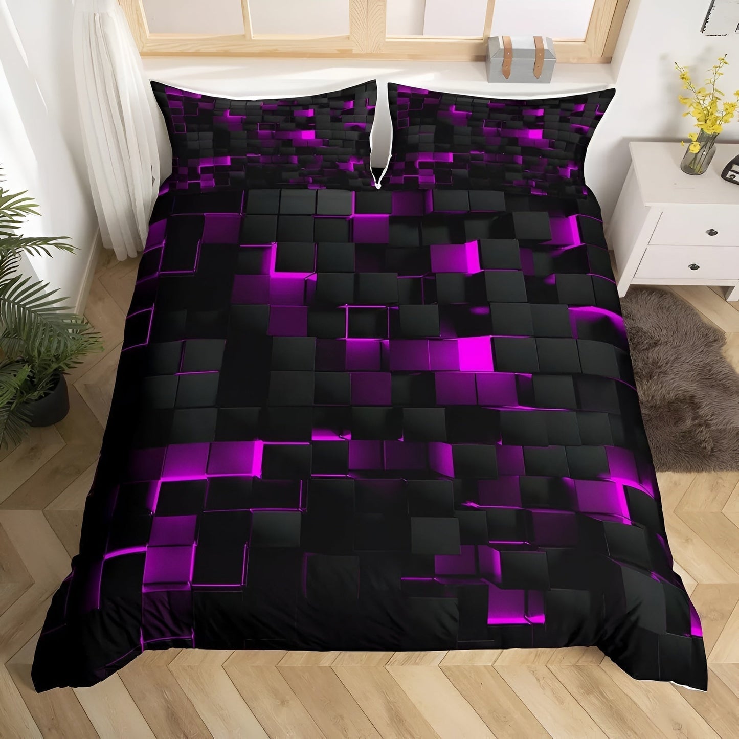 GEOMATRIX | Modern 3D Grid Duvet Cover Set