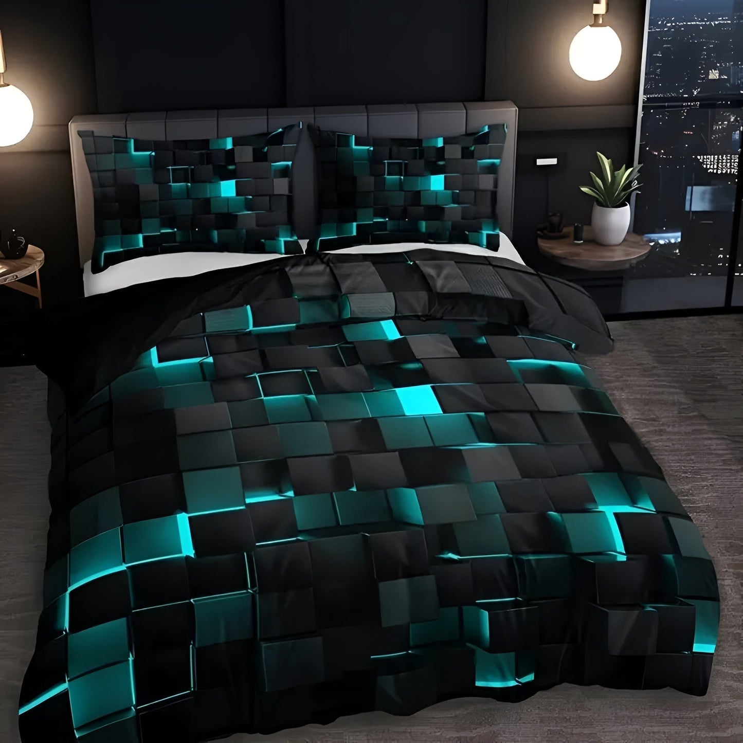 GEOMATRIX | Modern 3D Grid Duvet Cover Set