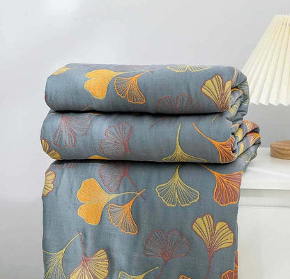 Ginkgo Leaf Quilted Throw Blanket