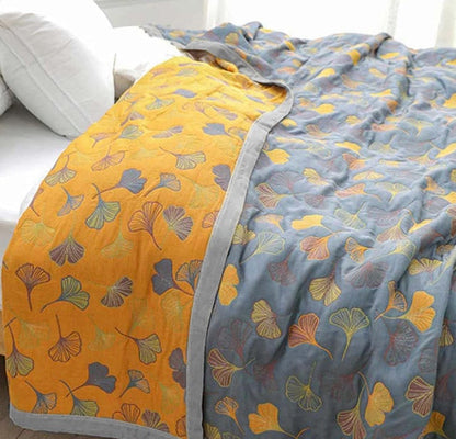 Ginkgo Leaf Quilted Throw Blanket