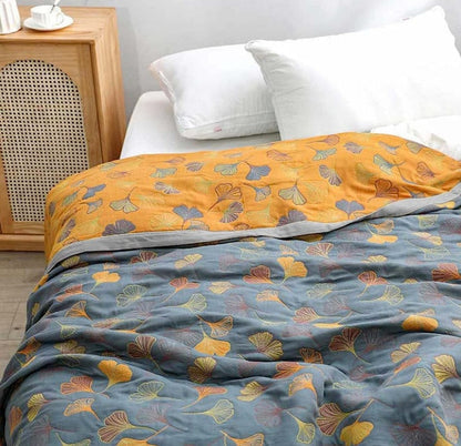 Ginkgo Leaf Quilted Throw Blanket