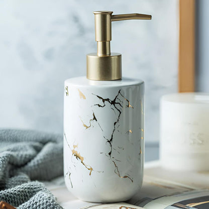 Marble Finish Soap Dispenser with Gold Accents