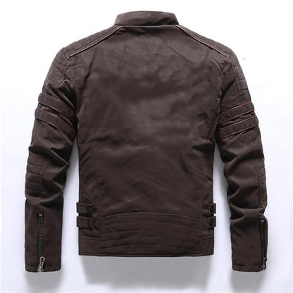 Faux Leather Stand-Up Collar Jacket for Motorcyclists