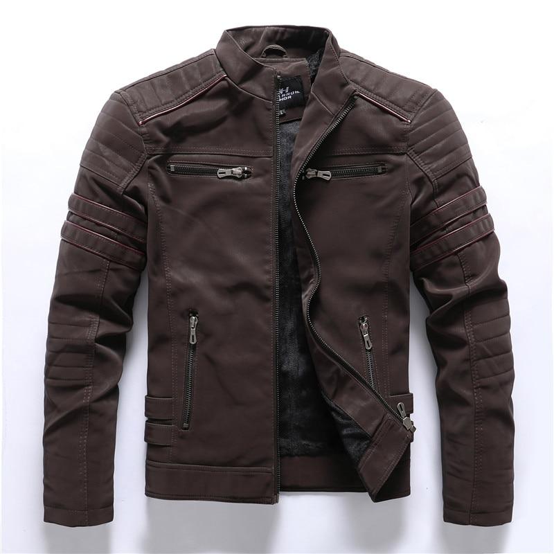 Faux Leather Stand-Up Collar Jacket for Motorcyclists