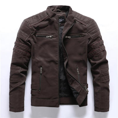 Faux Leather Stand-Up Collar Jacket for Motorcyclists
