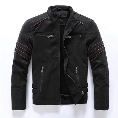Faux Leather Stand-Up Collar Jacket for Motorcyclists