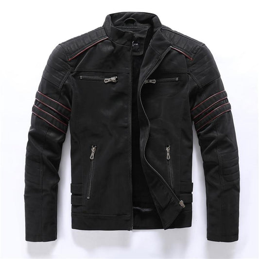 Faux Leather Stand-Up Collar Jacket for Motorcyclists